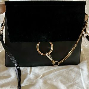 Chloe medium Faye black leather and suede flap shoulder bag.
